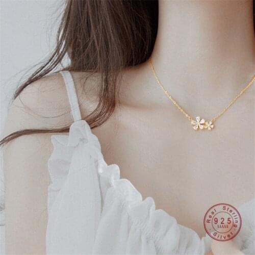 S925 Sterling Silver Fashion Vintage Flower Pendant Necklace Woman Classic Elegant Girlfriend Valentines Day Jewelry