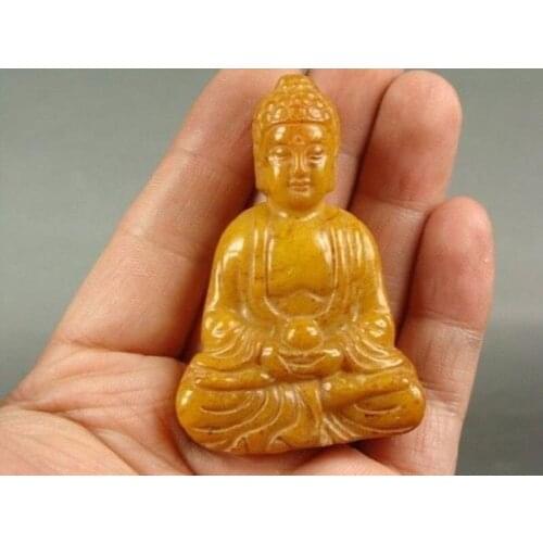 3 pcs CHINA YELLOW JADE HANDWORK CARVE BUDDHA STATUE NECKLACE PENDANT