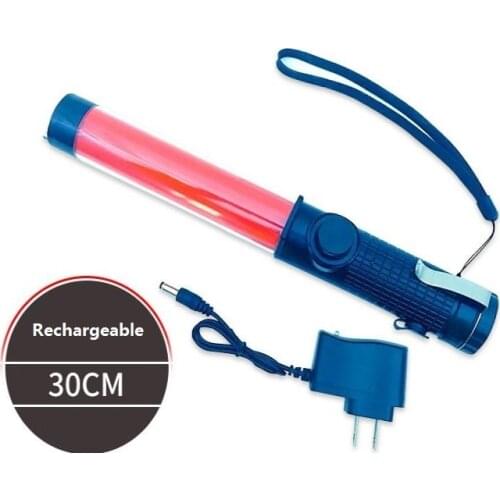 30CM Long Rechargeable Honkingable Multi-function Outdoor LED Traffic Baton With Whistle Flashing Warning Light Stick