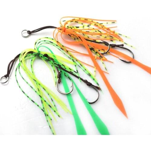 5pcs/lot Metal Jig Assist Hook With PE Line Silicone Skirt Solid Ring Jigging Saltwater Fishhook or 60-200g Jig Fishing Lure