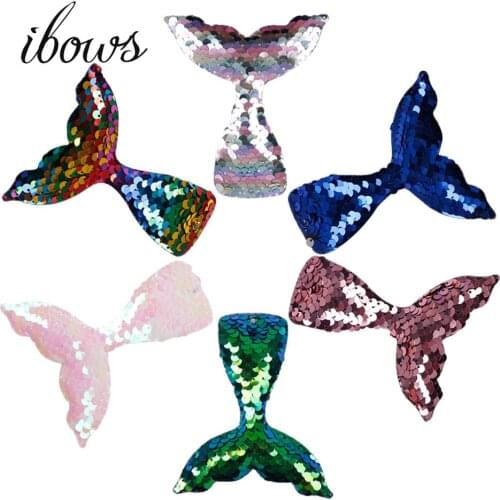 5pcs/lot Mermaid Tail Patches 2-Color Reversible Sequin For DIY Hair Bows Kids Birthday Party Decoration Handmade Craft Material