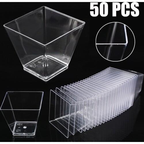 50pcs 2oz Disposable Dessert Cup Plastic Cake Sample Dish Cups Pudding Mousses Yogurt Portion Container