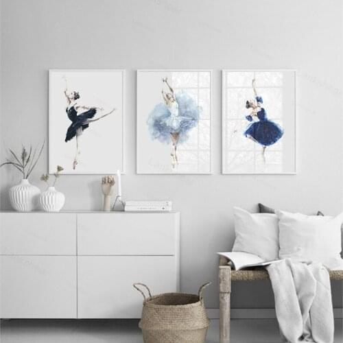 Watercolor Ballerina Girl Wall Art Print Canvas Painting Nordic Poster and Prints Canvas Art Wall Pictures for Living Room Decor