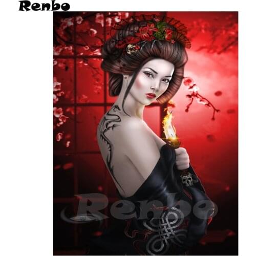 DIY PHOTO CUSTOM,5D Diamond Painting Cross Stitch Full Drill Mosaic Diamond Embroidery Japanese Woman Geisha Home Decor B72