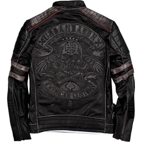 Free shipping.2020 sales New Brand plus size black men skull Jackets mens genuine leather biker jacket.motorbiker coat