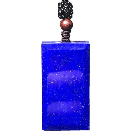 Natural Blue Lapis Lazuli Pendant Necklace Jewelry For Woman Men Crystal 45x24x10mm Beads Rectangle Stone Adjustable Rope AAAAA