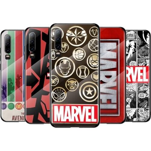 Marvel Logo Fashion For Huawei P40 P30 P20 P10 Pro Plus Lite 5G 2019 Tempered Glass Cover Shell Luxury Phone Case
