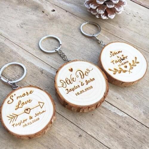 10pcs Personalized Wood Keychain Rustic Wedding Gifts Custom Engraved Wooden Key chain Wedding Party Favors Souvenirs for guests