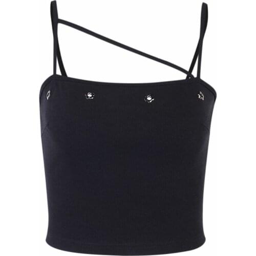 Women Irregular Cross Strappy Crop Top Hollow Floral Hole Ribbed Slim Camis Vest