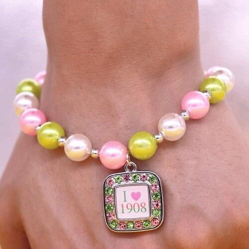 Eco friendly Alloy Metal Sticker I Love 1908 Pearl Bracelet