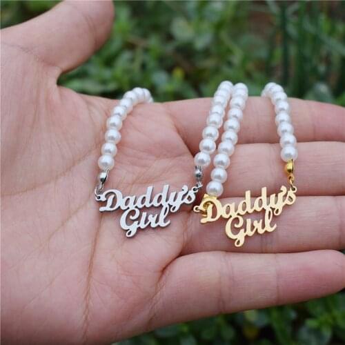 Daddys Girl Necklaces For Women BabygirI Imitation Pearl Neckcklace Choker Stainless Steel Minimalist Jewelry Birthday Gift