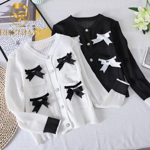 New Fashion Elegant 2021 Summer Korean New Sweater Knitted Cardigan Womens Fashion Short Sweater Bow Pocket Jacket