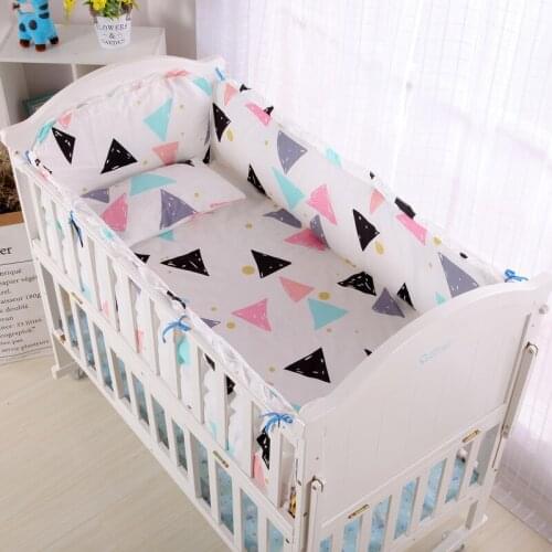 6pcs Colorful Triangle Baby Crib Bedding Sets kit de berço Nursery Bedding for Boys Girls And Boy ,4bumper+sheet+pillowcase