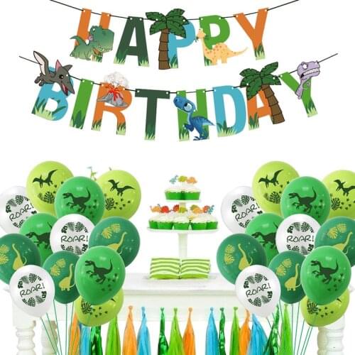 Dinosaur Confetti Latex Balloons Happy Birthday Banner Kids Jungle Wild Animal Party Decorations Baby Shower Air Balls Globos