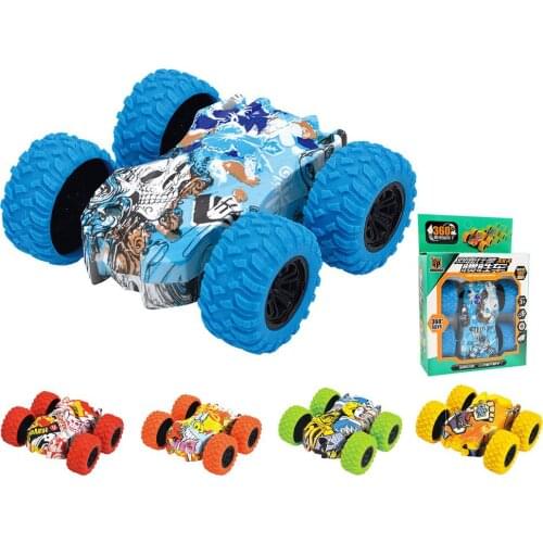 Pull Back Car Model 360-degree Rotation Inertia Double Side Rotating Graffiti Off Road Toy For Boy Kids Birthday Christmas Gift