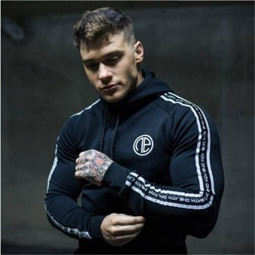 2019 Spring New Men s Gyms Cotton Hooded Zipper Embroidered Sweatshirts High Quality Bodybuilding Casual Cardigan Jackets Tops