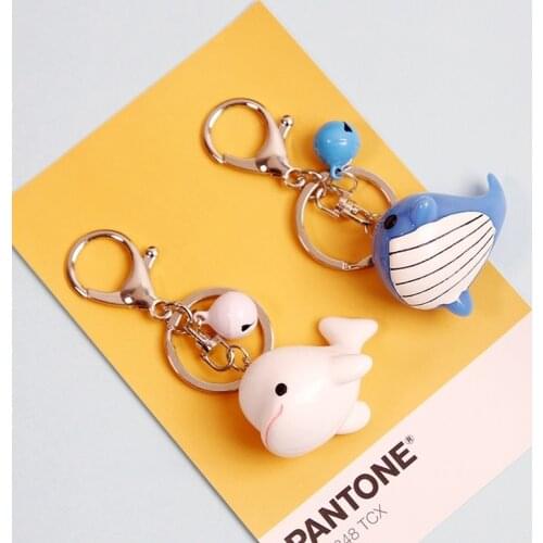 2020 New 3D Cartoon Dolphin Blue Whale Keychain Resin Car Key Ring Cute Bell Student Bag Pendant Boy Girl Simple Couple Gift