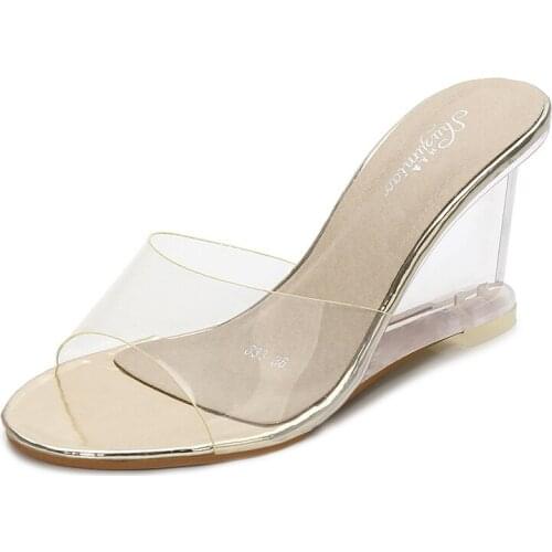 Summer New Women Slippers PVC Jelly Crystal Heel Transparent Women Sexy Clear High Heels Simple Wedge Sandals Pumpsdhn6