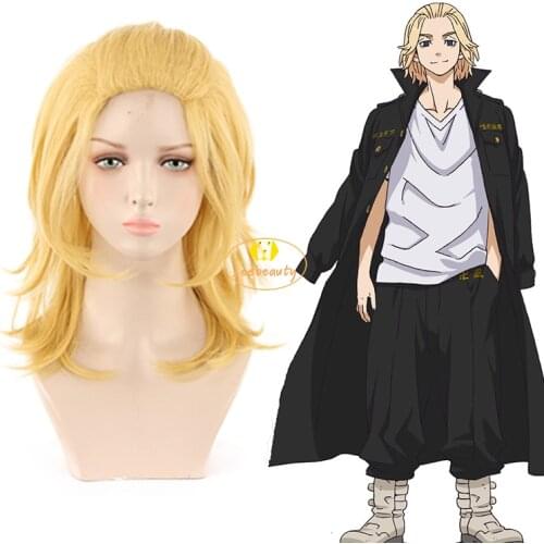 NEW Anime Tokyo Revengers Manjiro Sano Mikey Cosplay Wig Long Blond Curly Hair Heat Synthetic Free Wig Cap Party Men Women Wig
