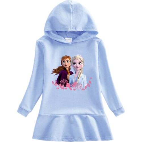 Disney Frozen Elsa Autumn Girls Hoodies Dress Cartoon Ruffle Dress Cotton Kids Clothes Childrens Dresses Clothing