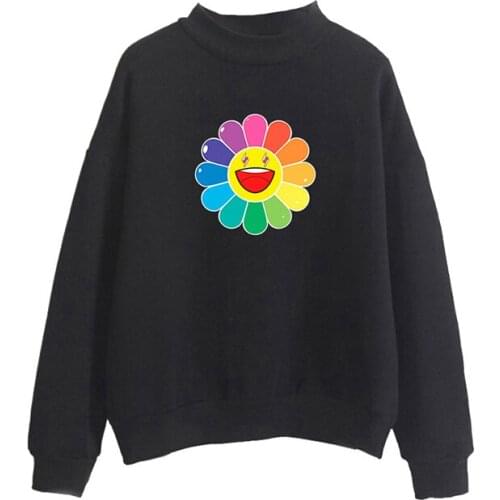 Popular J BALVIN Sweatshirts Print Rainbow Sun Flowers Turtleneck Fashion Women High Collar Mens Long Sleeve J BALVIN Clothes