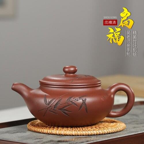 Purple clay teapot single teapot pure handmade gift making teapot large capacity bottom trough clear flat Fuhu 340c