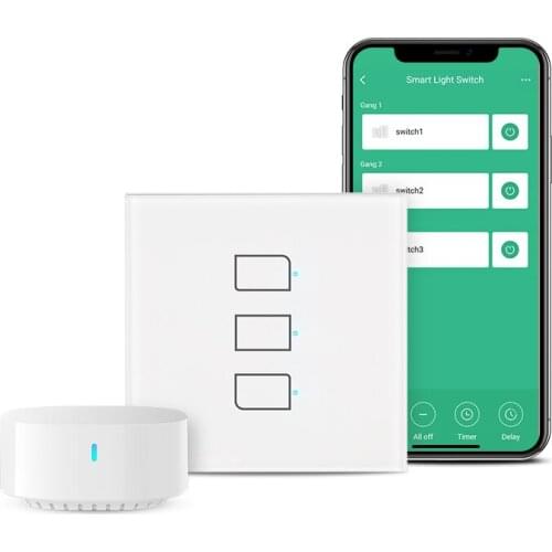 BroadLink TC3 Wi-Fi Smart Remote Switch (with HUB) Control Lighting from Anywhere, Easy Installation (No Neutral Required)