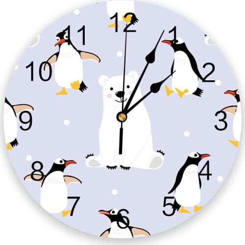Modern Wall Clock Cartoon Animal Polar Bear Penguin PVC Wall Clock Home Decor Bedroom Silent Oclock Watch Wall for Living Room