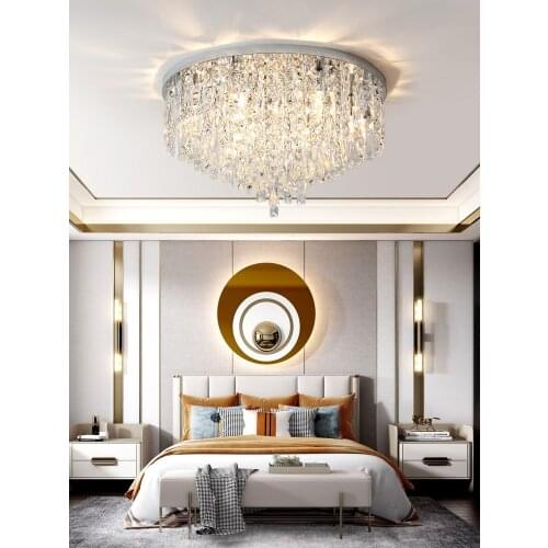 Modern Minimalist Master Bedroom Room Dining Room Living Room Lamp Atmospheric Led Round Chrome Silver Crystal Ceiling Lamp