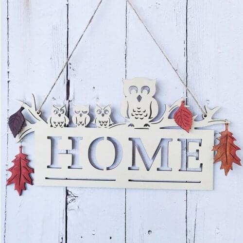 Creative Home Door Wood Owl Welcome Board DIY Decoration Hang Pendant Ornaments Maple Leaf For Home Garden Bar Party Decoration