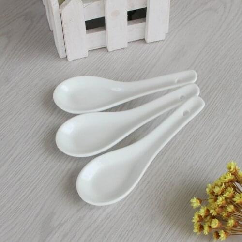 Thicken Chinese Ceramic Spoon Rice Soup Scoop Spoon Porcelain Home Restaurant Tableware 10pcs