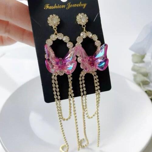Korean Luxury Elegant Yarn Bowknot Heart Crystal Long Tassel Drop Earrings For Women Girls Holiday Party Jewelry