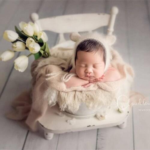 Hand Knit Baby Stretch Wrap Newborn Photo props Fluffy Wrap and Hat Set Knitted Alpace Wrap Various Colors