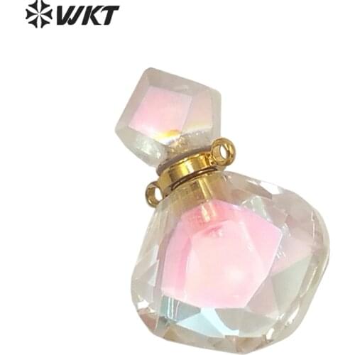 WT-P1674 Amazing Angel Aura Crystal quartz stone perfume bottle pendant Small fashion gold Aura Spirit quartz perfume bottle