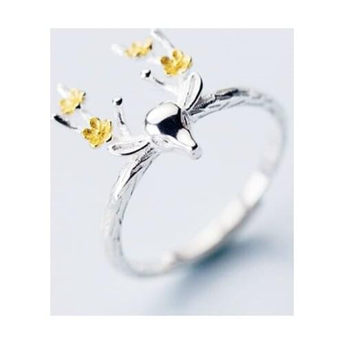 Antlers Elk Cute 925 Sterling Silver Temperament Personality Fashion Female Trendy Resizable Opening Rings SRI011