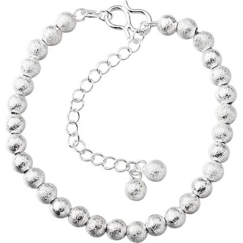 Women Silver Color Frosted Ball Bracelets Fashion Jewelry Beads Strand Bracelet Link Chain Wristbands Bangle Hand Accessories