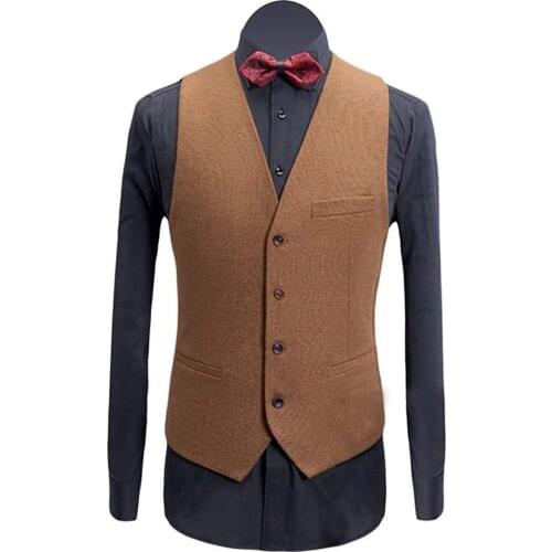 New Mens Vest Tweed Waistcoat Groomsmen For Wedding Brown/Red/Royal Blue/Grey Classic/vintage/Denim jacket Custom