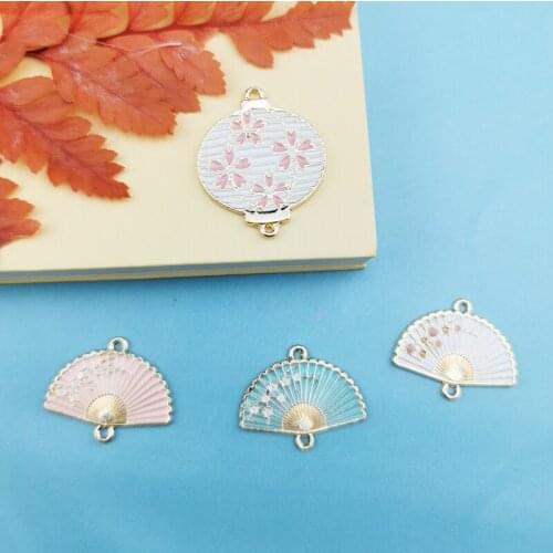 10 Pcs Vintage Small Charm Enamel Fan Lantern Pendant Necklace DIY Bracelet Jewelry Making Decoration Fashion Accessories Gifts