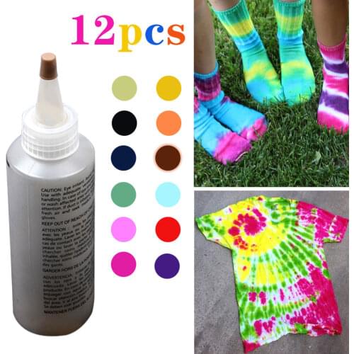 12 Bottles/Pack Permanent One Step Tie Dye Set DIY Kits for Fabric Textile Craft Arts Clothes for Solo Projects Dyes Paint