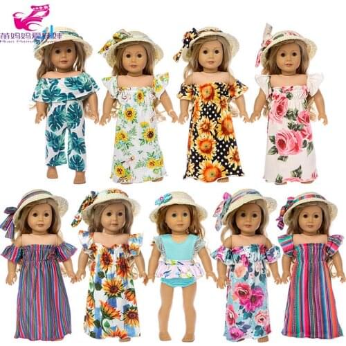 18inch american doll summer flower dress set with hat 17 inch reborn baby doll clothes wear