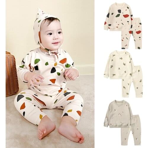 Spring Autumn Toddler Baby Long Sleeves Top+Pant 2pcs Printed Cotton Newborn Baby Boy Girl European and American Style Baby Suit