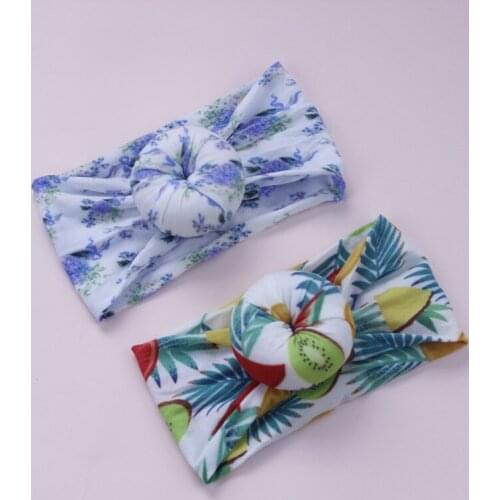 20pc/lot Floral Print Round Knot Nylon Headbands Kids Girls Round Knot Bow Nylon Headband Children Donuts Wide Headband Turban