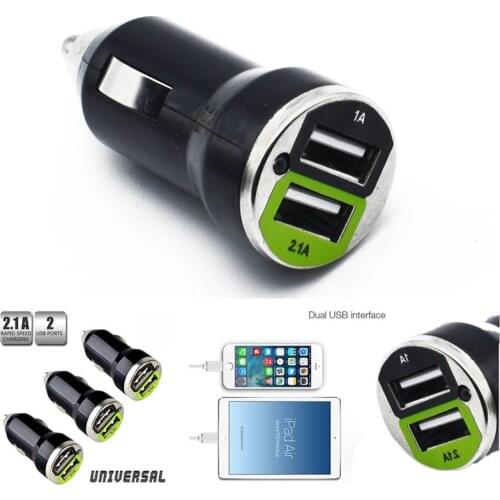 200pcs 2.1A Bullet Dual USB 2 Ports Double Dual USB Mini Car Charger adapter for iphone ipad /ipod samsung