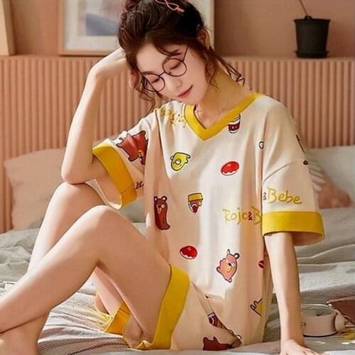 2021Summer Cartoon Series Ladies Pajamas Plus Size Short-Sleeved Shorts Pajamas 2Piece Set Cute Sweet Girls Pajamas Home Clothes