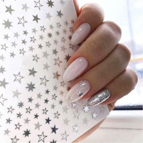 3D Nails Art Sticker Lovely Stars Rose Gold Nail Self-Adhesive Foil Accessories Nail Foil Nail Art Stickers Decals Silver