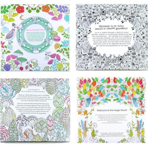 4pcs 12 Pages Mixed Style Relieve Stress for Kids Adult Fantasy Dream Painting Drawing Secret Garden Kill Time Coloring Book
