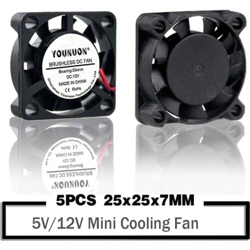 5PCS 25 x 25 x 7mm DC 5V 12V Cooler Brushless Chipset Heatsink Mini Cooling Fan 2507 2-PIN PH2.0 XH2.54 DuPont JST Connector