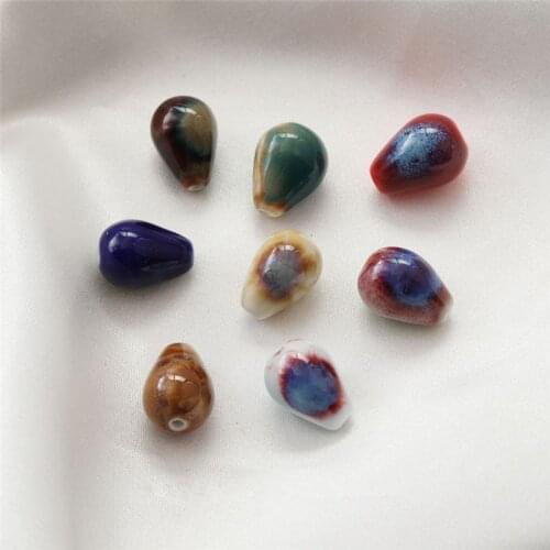 50pcs/lot color pattern Ceramic firing geometry water drop shape Straight hole beads diy jewelry earring/necklace accessory