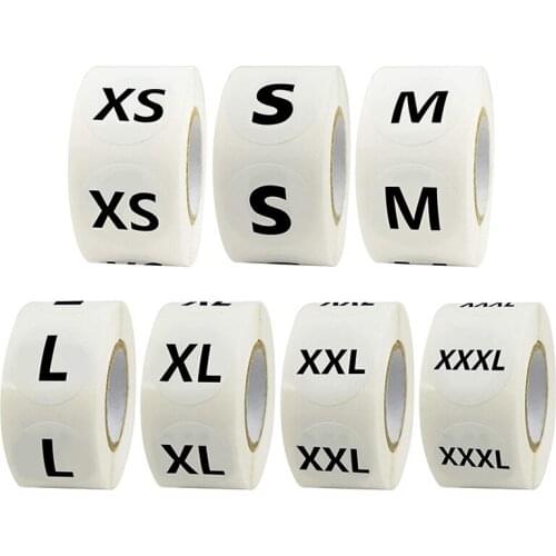 500 Pcs 1 inch Clothing Size Round Stickers Labels White Self-Adhesive Stickers with Black Text 7 Clothing Sizes,T Shirts Retail