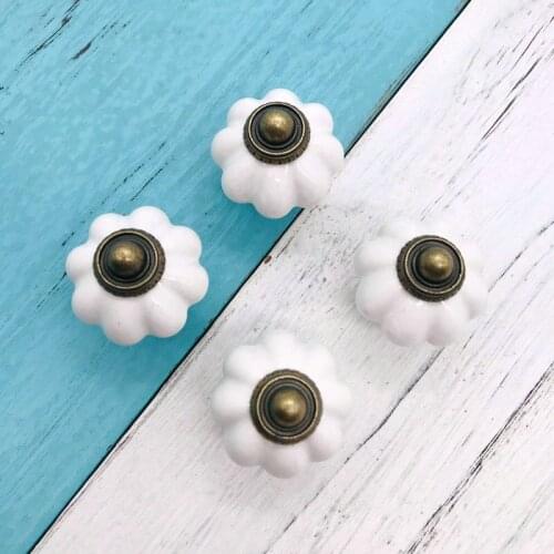 8pcs Rural Style Furniture Shower Door Pulls Kitchen Hardware Handle Bedroom Single Round Ceramic Drawer Cabinet Knobs 34mm dia